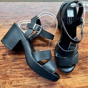 Topshop black chunky platform strappy heels